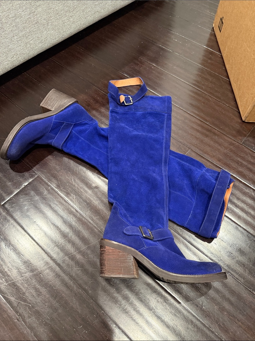 Jeffrey Campbell blue suede heeled boots size 8